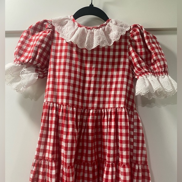 Storybook heirlooms gingham lace tiered dress sz6x red & white USA made - Picture 4 of 11